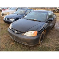 2002 HONDA CIVIC LX, VIN/SN:1HGEM22582L087339 - GAS ENG, A/T, ODOMETER READING 248,224 MILES