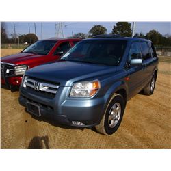 2007 HONDA PILOT, VIN/SN:5FNYF28587B042828 - GAS ENG, A/T, ODOMETER READING 233,585 MILES