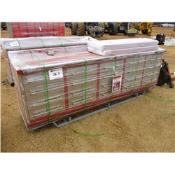 METAL WORK BENCH, - 10', 20 DRAWER, 112" WALL PANEL