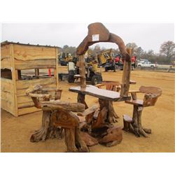 TEAK WOOD TABLE W/ 4 STOOLS