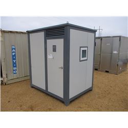 PORTABLE RESTROOM, - 5' X 7' METAL, SHOWER, TOILET, SINK, MIRROR (UNUSED)