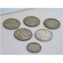 5 Canadian Silver Quarters + 1 Canadian Silver Dime