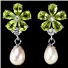 Image 1 : Natural Peridot & Japanese Pearl Earrings