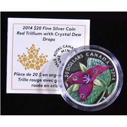 2014 Red Trillium with Crystal Dew Drops $20 Fine Silver Coin