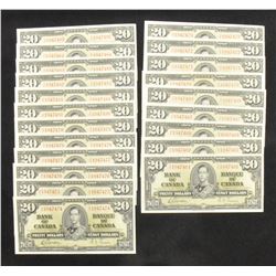 Bank of Canada $20, 1937 - Lot of 42