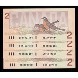 Lot of Four Consecutive Bank of Canada $2, 1986 Replacements
