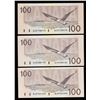 Image 1 : Lot of Three Bank of Canada $100, 1988