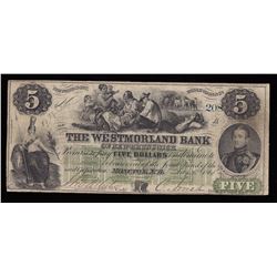 Westmorland Bank $5, 1861