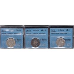 1872H Twenty-Five Cents - Lot of 3