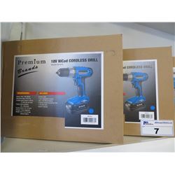 2 NEW PREMIUM BRANDS 18V NICAD CORDLESS DRILLS IN BOX