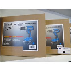 2 NEW PREMIUM BRANDS 18V NICAD CORDLESS DRILLS IN BOX