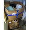 Image 1 : 2 BOXES OF MISC LINEN/DINNERWARE/ANALOG SCALE/ETC