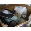 Image 3 : 2 BOXES OF MISC LINEN/DINNERWARE/ANALOG SCALE/ETC