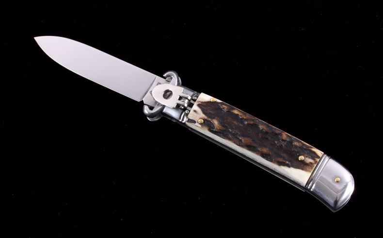 Shell Handle Switchblade Italian Stag Horn Switchblade Shell Puller Knife