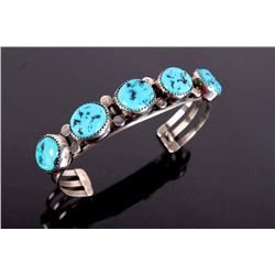 Sterling Silver Turquoise Row Cuff Bracelet.