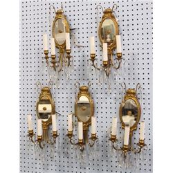 Set 5 Neoclassic Style Mirrored Brass Sconces