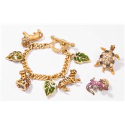 Jay Strongwater Charm Bracelet & 2 Pins