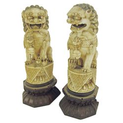 Pair of Carved Ivory Foo Dogs