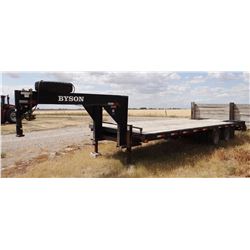 2003 Byson flatbed trailer, gn, 24’ w/ 5’ beaver tail, tandem duals, folding ramps, good wood deck, 
