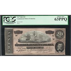 1864 $20 Confederate States of America Note T-67 PCGS Choice New 63PPQ