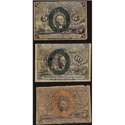 Lot of (3) Assorted Second Issue Fractional Currency Notes