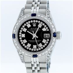 Rolex Ladies Stainless Steel Sapphire and Diamond Datejust Wristwatch