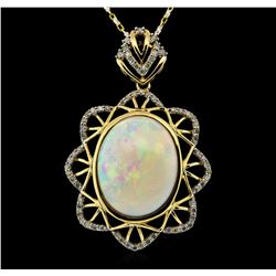 14KT Yellow Gold 7.65ct Opal and Diamond Pendant with Chain