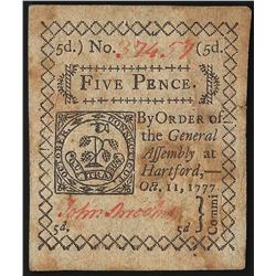 October 11, 1777 Five Pence Connecticut Colonial Currency Note