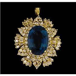 14KT Yellow Gold 12.64ct Blue Topaz and Diamond Pendant