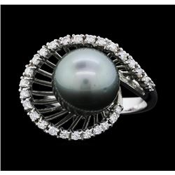 14KT White Gold Tahitian Pearl and Diamond Ring