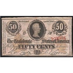 April 6, 1863 Fifty Cents Confederate States of America Note