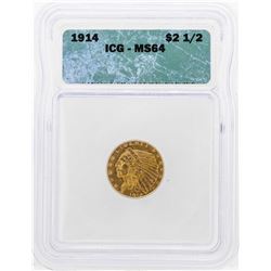 1914 $2 1/2 Indian Head Quarter Eagle Gold Coin ICG MS64