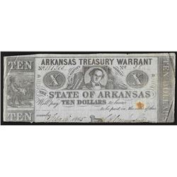 1865 $10 State of Arkansas Treasury Warrant Note