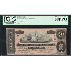 1864 $20 Confederate States of America Note T-67 PCGS Choice About New 58PPQ