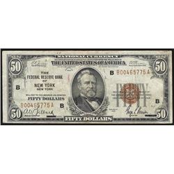 1929 $50 Federal Reserve Bank Note New York