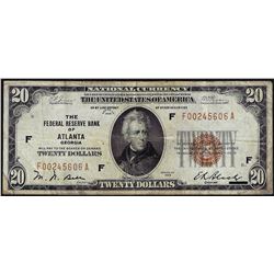 1929 $20 Federal Reserve Bank of Atlanta National Currency Note