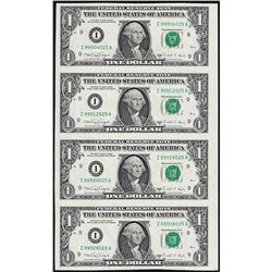 Uncut Sheet of (4) 1988A $1 Federal Reserve Notes