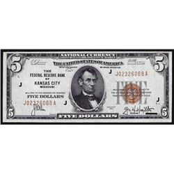 1929 $5 Federal Reserve Bank of Kansas City National Currency Note