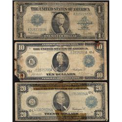 Assorted Lot of (3) Large Size Federal Reserve & Silver Certificate Notes