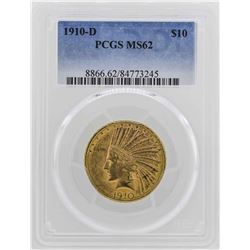 1910-D $10 Indian Head Eagle Gold Coin PCGS MS62