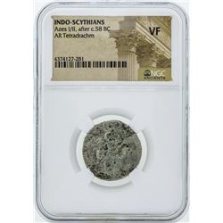 58 BC Indo Scythians Azes I/II AR Tetradrachm Coin NGC VF