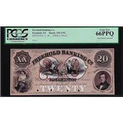 1800's $20 Freehold Banking Co. Proof Obsolete Note PCGS Gem New 66PPQ Hole Punc
