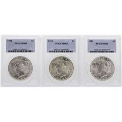 Lot of (3) 1923 $1 Peace Silver Dollar Coins PCGS MS63