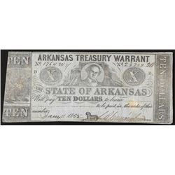 1865 $10 State of Arkansas Treasury Warrant Note