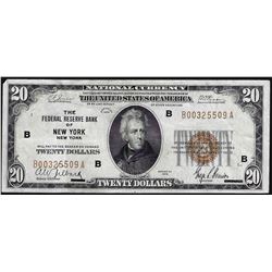 1929 $20 The Federal Reserve Bank of New York National Currency Note