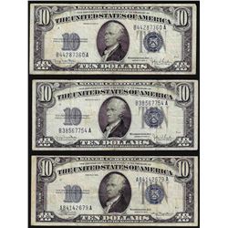 Lot of (3) 1934 $10 Silver Certificate Notes