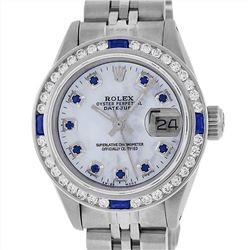 Rolex Stainless Steel Sapphire and Diamond Datejust Ladies Wristwatch