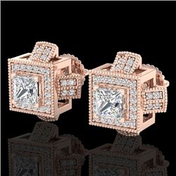 1.73 CTW Princess VS/SI Diamond Micro Pave Stud Earrings 18K Rose Gold - REF-254F5M - 37185