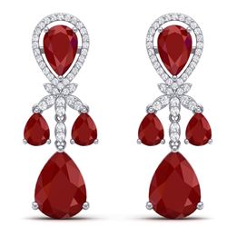 38.29 CTW Royalty Designer Ruby & VS Diamond Earrings 18K White Gold - REF-454R5K - 38607