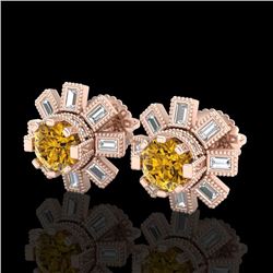 1.77 CTW Intense Fancy Yellow Diamond Art Deco Stud Earrings 18K Rose Gold - REF-177W3H - 37869